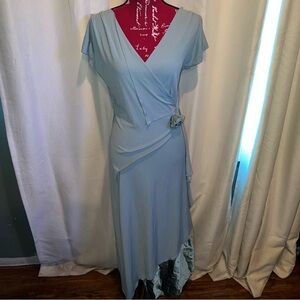 Newport News Powder Blue Wrap Maxi Dress Size 6 Asymmetrical Hem Cottagecore